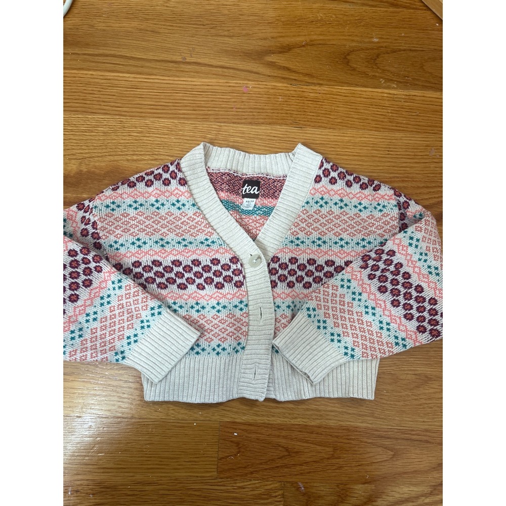 Tea Collection Toddler Girls XS 2-3 Fair Isle Cardigan Sweater Multi Color Knit
